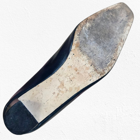 1990s Vintage Dark Navy Leather Square Toe Slip On Pump Block Heels Size 9.5 - Picture 6 of 10